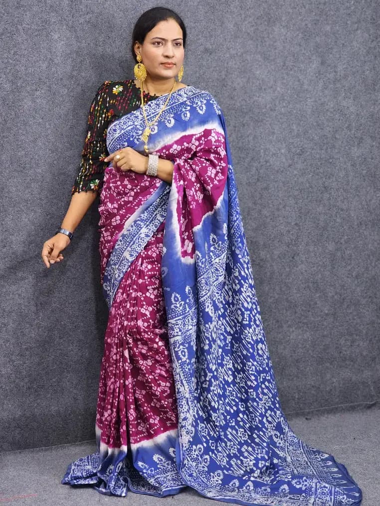 Batik Jam Colour Silk Saree