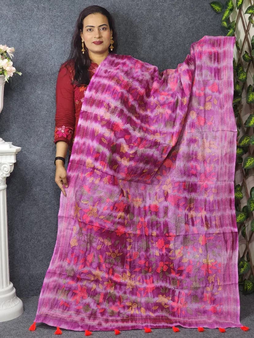 Hand Embroidery Purple Colour Dupatta