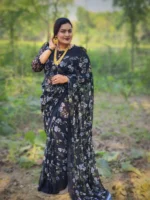 Premium Indian pure georgette digital print saree with blouse. Elegant, lightweight & perfect for any occasion. Buy now from AR Unique!