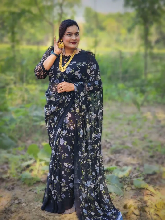 Premium Indian pure georgette digital print saree with blouse. Elegant, lightweight & perfect for any occasion. Buy now from AR Unique!