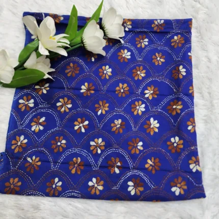 Blue Cotton Hand Embroidery Blouse Piece – Traditional Motif