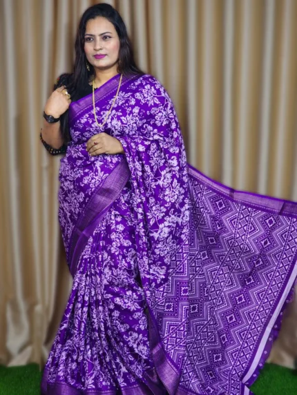 Buy Purple Digital Print Silk Saree with Running Blouse – 14 Haath | AR Unique