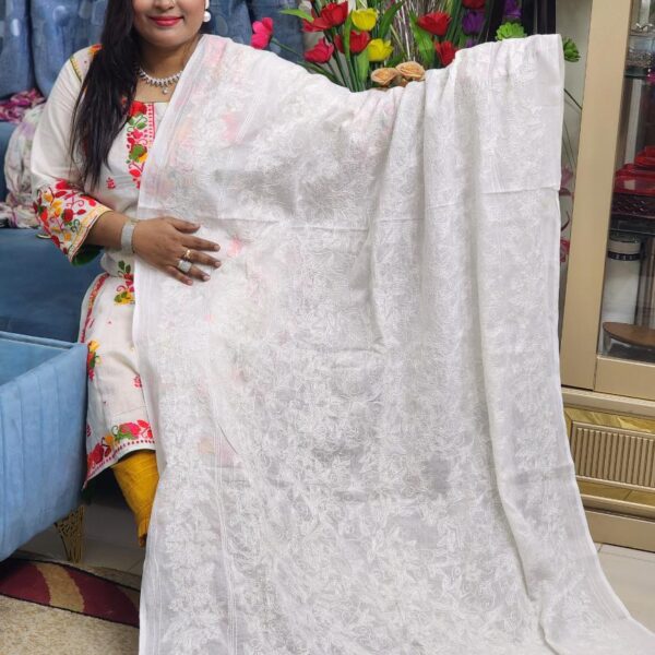 Luxury White Embroidered Cotton Orna – for Women or - Gift