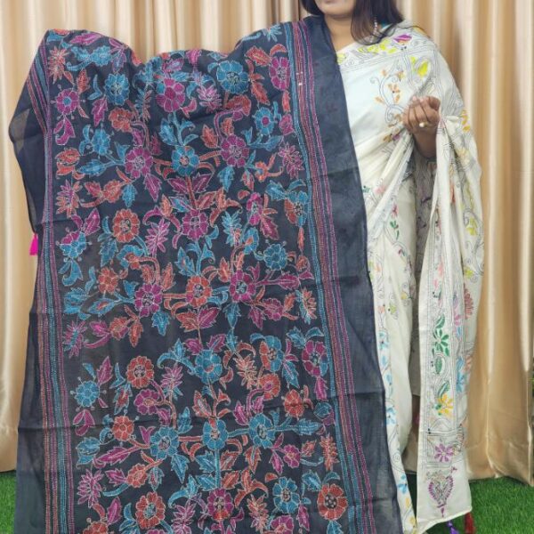 Elegant Blue Kantha Work cotton orna, perfect for namaz or gifting. Available in 2.5 hat and 5 hat sizes. Premium Pride cotton,artisan-crafted with care