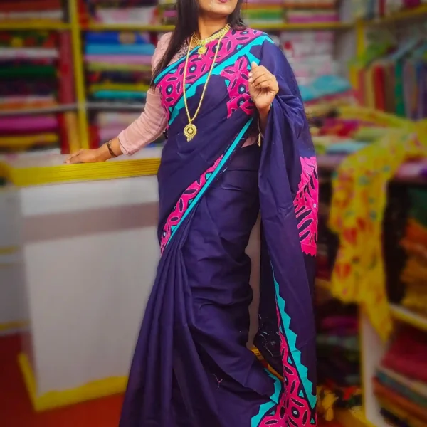 Elegant Pure White Handloom Cotton Blue Saree for Women – Lightweight & Breathable Traditional Wear