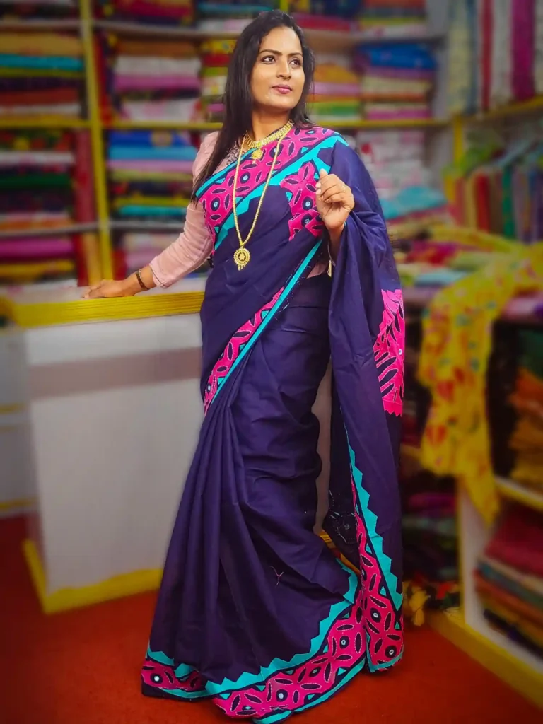 Elegant Pure White Handloom Cotton Blue Saree for Women – Lightweight & Breathable Traditional Wear