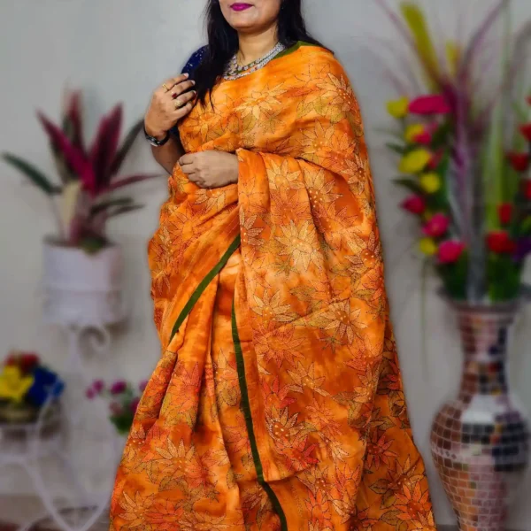 Elegant Pure Orange Handloom Cotton Saree for Women – Lightweight & Traditional Wear