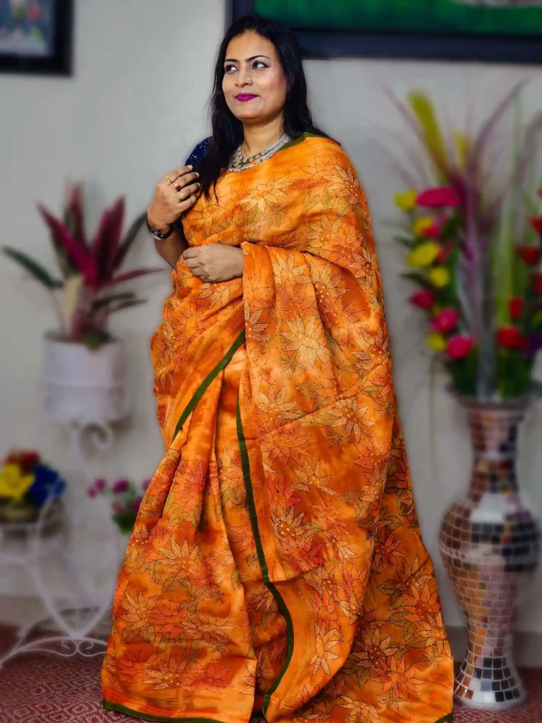 Elegant Pure Orange Handloom Cotton Saree for Women – Lightweight & Traditional Wear