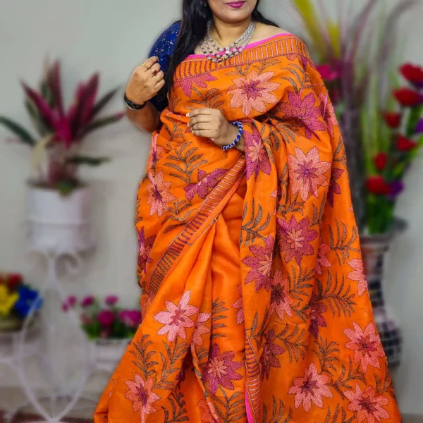 Buy Elegant Orange Handwoven Cotton Saree Online – Pure Cotton, Lightweight & Comfortable