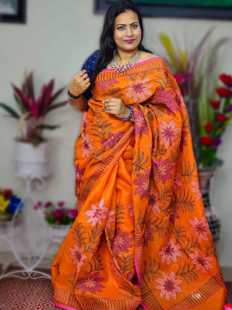 Buy Elegant Orange Handwoven Cotton Saree Online – Pure Cotton, Lightweight & Comfortable