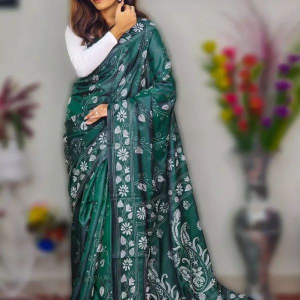 Kantha Inspired Elegance on Soft Silk Saree-AR Unique