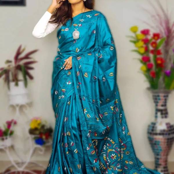 Pure Soft Silk Saree Embellished with Artistic Kantha