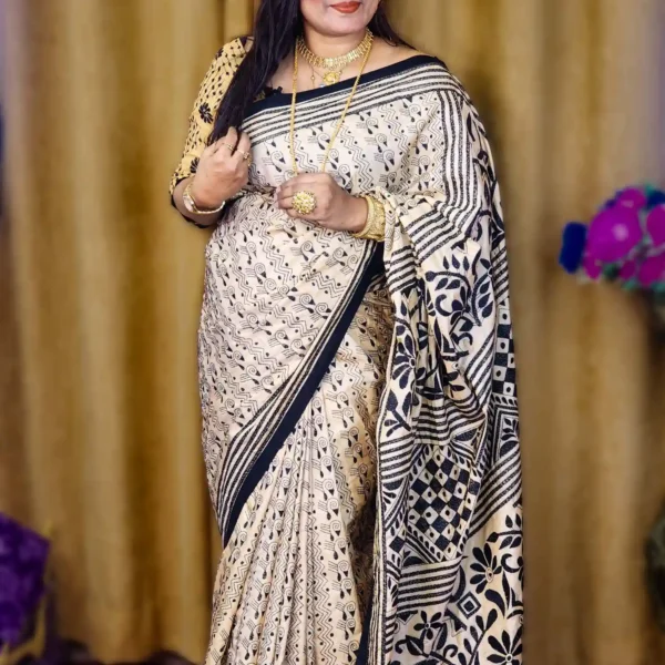 Gold/Skin Pure Silk Hand-Stitched Kantha Saree – AR Unique