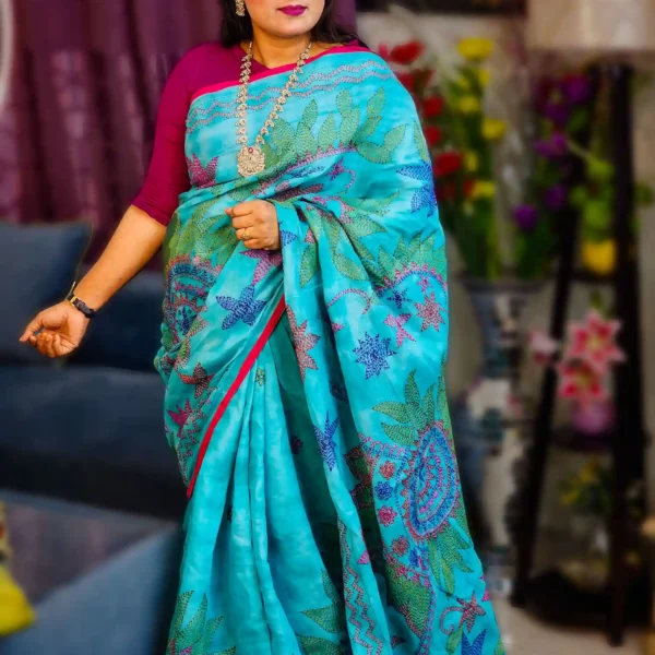 Indigo-Blue cotton saree online, buy cotton saree in Bangladesh, pure cotton handloom saree, daily wear saree, Magenta summer saree, bengali cotton sari, cotton saree shop dhaka, lightweight saree for women, soft cotton saree bangladesh