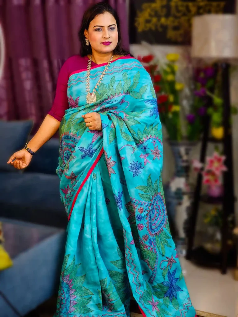 Indigo-Blue cotton saree online, buy cotton saree in Bangladesh, pure cotton handloom saree, daily wear saree, Magenta summer saree, bengali cotton sari, cotton saree shop dhaka, lightweight saree for women, soft cotton saree bangladesh