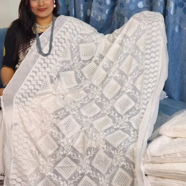 Elegant Pure White Handloom Cotton Dupatta for Women – Stylish with Love