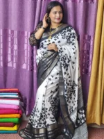 black and white saree crafted from soft silk tradition-AR Unique