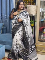 Discover the elegance of minimalism with our black & white silk Saree. Premium fabric, timeless contrast, and endless styling possibilities. A must-have for refined wardrobes.