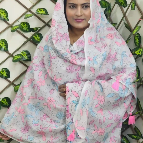 This orna is made from premium quality Pride cotton, adorned with traditional hand embroidery, and available in 2.5 hat and 5 hat lengths — ideal For modest everyday wear.