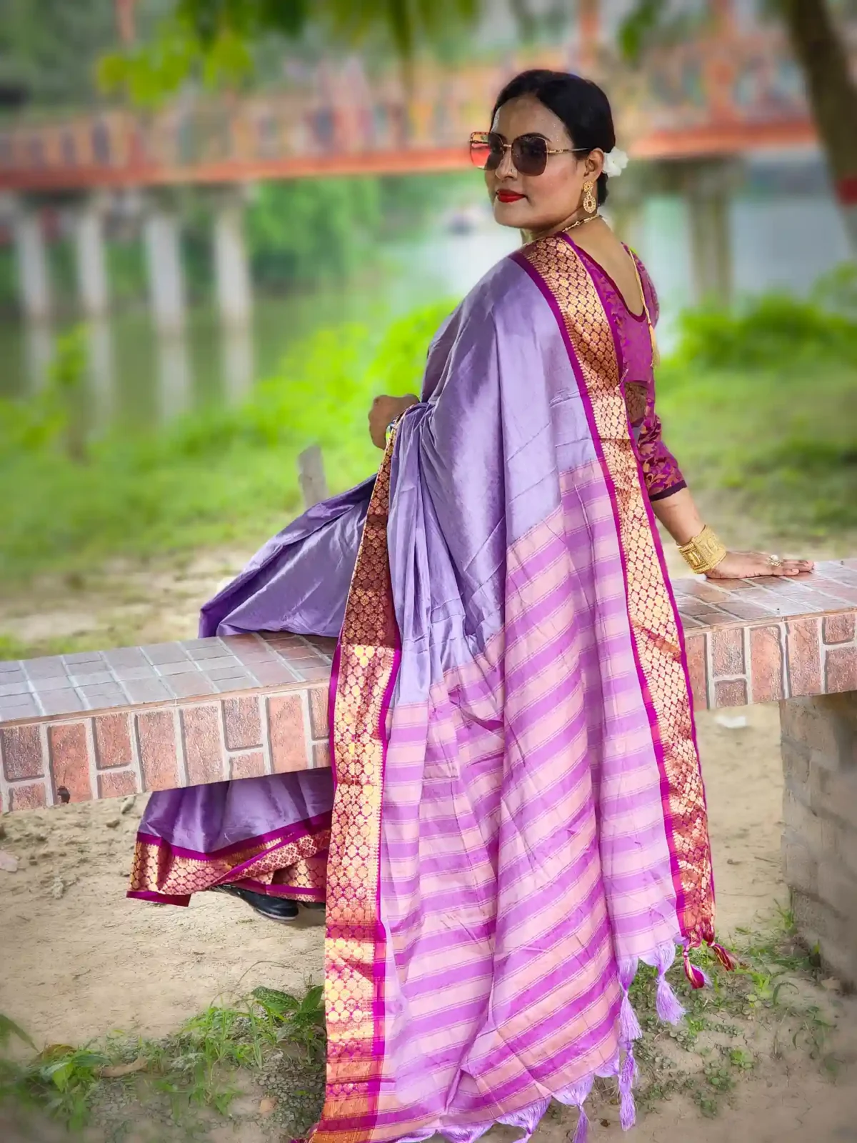 Light Purple Silk Saree with Magenta Contrast-AR Unique