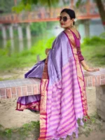 Light Purple Silk Saree with Magenta Contrast-AR Unique