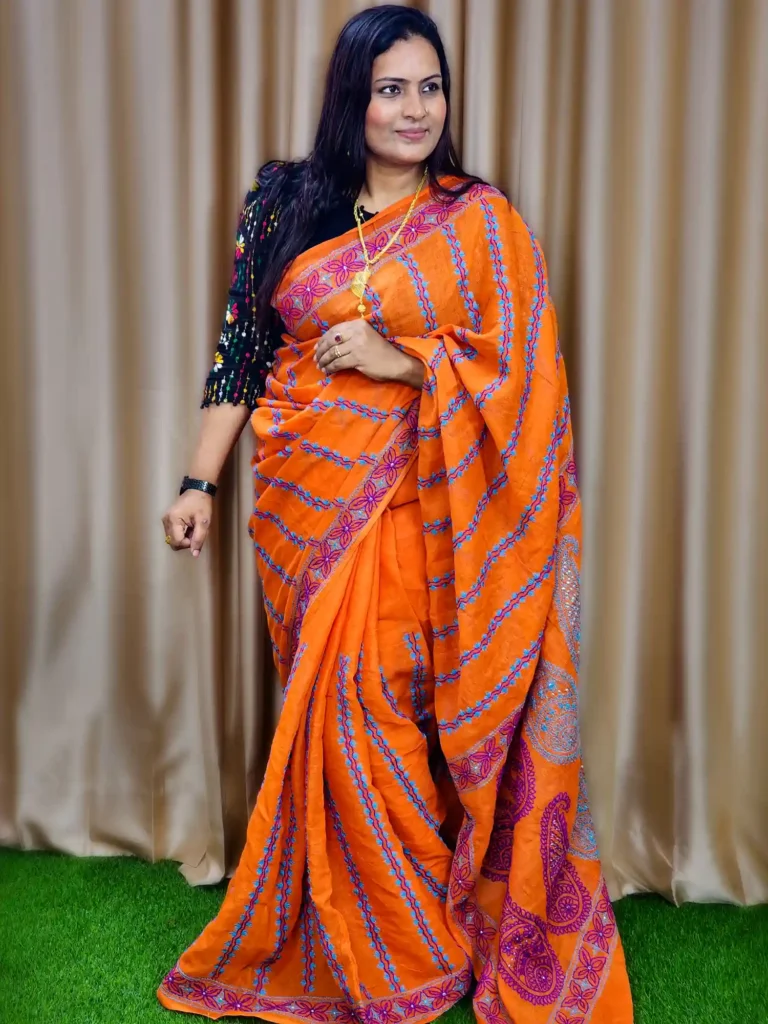 Elegant Pure Orange Handloom Cotton Saree for Women – Lightweight & Traditional Wear