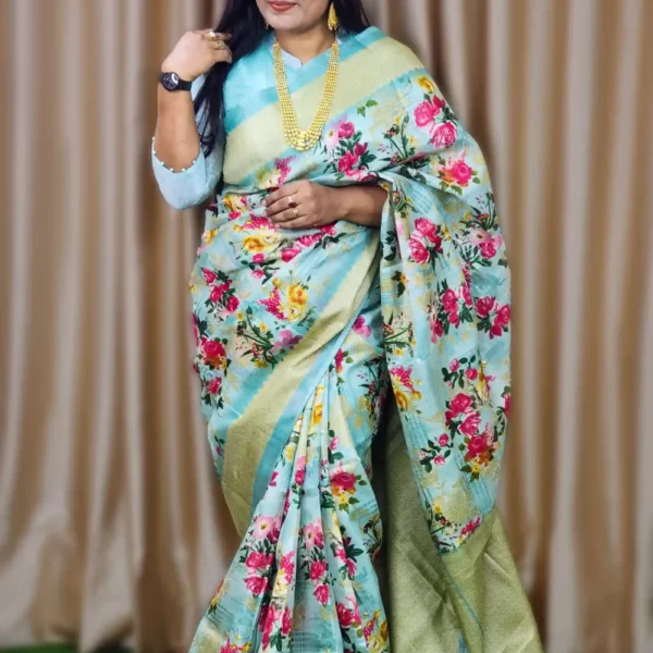 Digital Printed Soft Silk Saree – Elegant Floral Design | AR Unique
