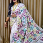 White Pure Silk Multicolor Hand-Stitched Kantha Saree – A Tapestry Of Tradition