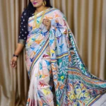 White Pure Silk Multicolor Hand-Stitched Kantha Saree Timeless Beauty