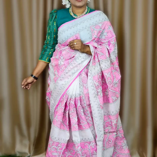 Elegant Pure White Handloom Cotton Saree for Women – Lightweight & Breathable Traditional Wear
