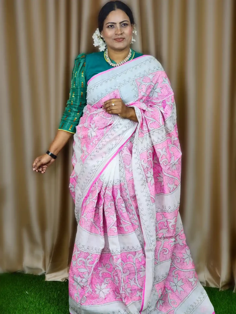 Elegant Pure White Handloom Cotton Saree for Women – Lightweight & Breathable Traditional Wear