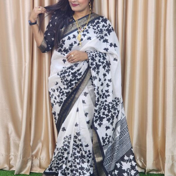 Black and White Saree Crafted from Silk By AR Unique