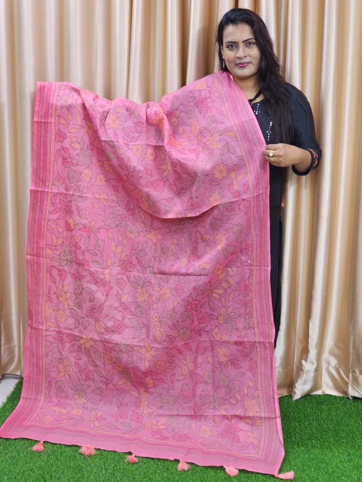 Elegant Magenta Kantha Work cotton orna, perfect for namaz or gifting. Available in 2.5 hat and 5 hat sizes. Premium Pride cotton,artisan-crafted with care