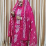 Elegant and sheer semi moslin dress featuring full hand embroidery. Unstitched format for personalized tailoring. Light, breathable, and ideal for a soft, graceful look.