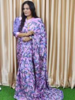 Premium digital-print silk saree featuring vibrant motifs and a matching running blouse piece. Lightweight, smooth drape — perfect for festive and formal wear.