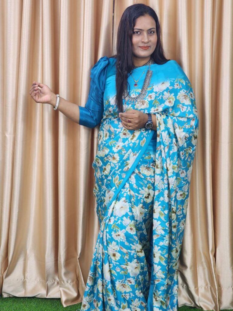 Shop our digital-print silk saree with running blouse piece. Soft, lightweight, and elegant — perfect for weddings, parties, and boutique-style fashion.