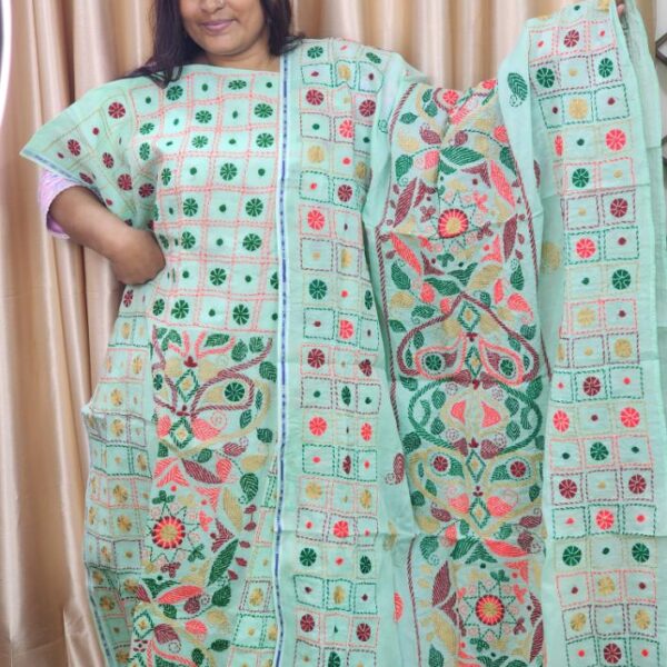 Light Green Cotton Unstitched Dress- Ar Unique