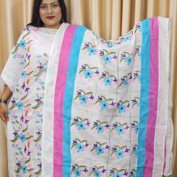 Kantha Work Unstitch Dress  – Off White