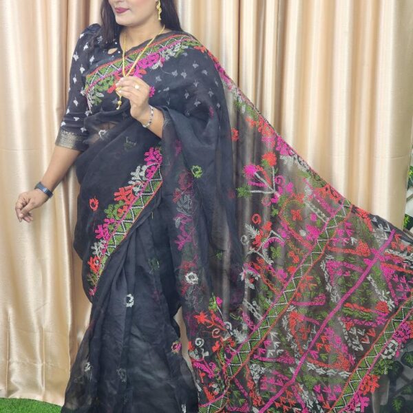 Hater Kajer Moslin Saree - Elegance Style Black Color