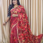Red Rajshahi Pure Moslin Saree With Hand Embrodery-Elegance BD