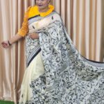 Off-White Kantha Work Saree Latest Design- Online BD