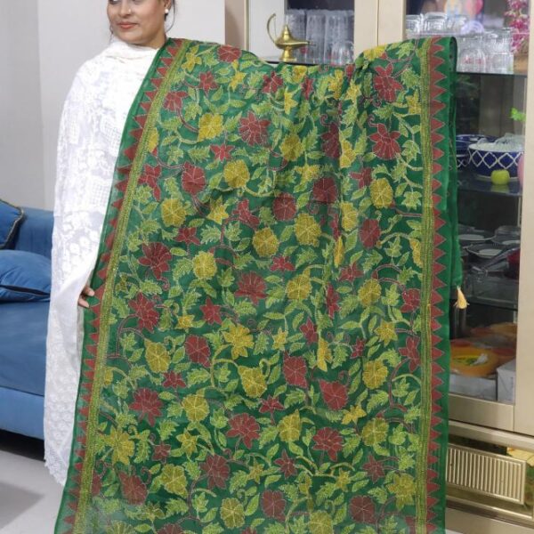Green Hand Embroidery Dupatta Design