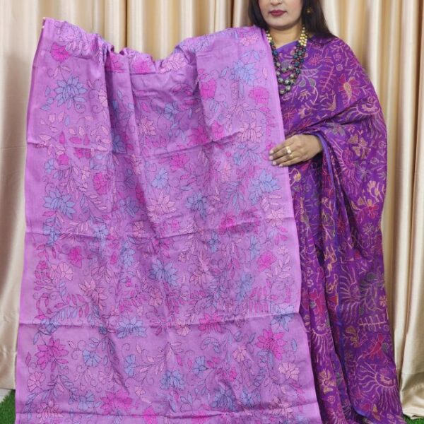 Purple Hand Embroidery Dupatta Design