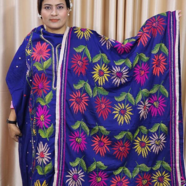 Blue Kantha Work Unstitch Dress for Women – Bd