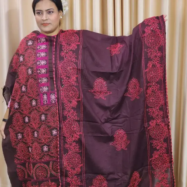 Bexy Cotton Lacknow Stitch Coffee Color Dress