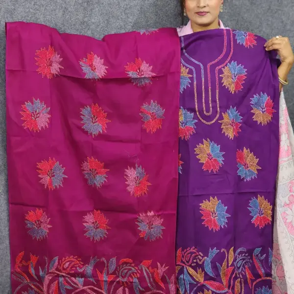 হাতের কাজের সুতি ড্রেস বেগুনি রং