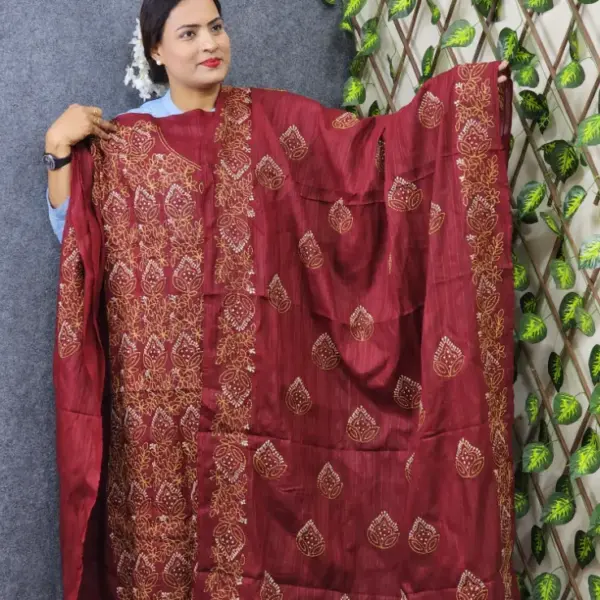 Luxury Adi Cotton Meroon Hand Work Dress