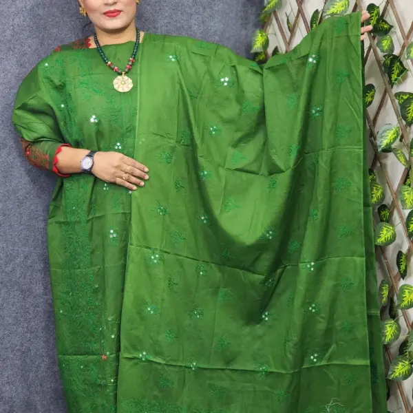 Cotton Unstitch Green Color With Hand Stitch