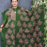 Cotton Unstitch Green Color Kamiz+Orna