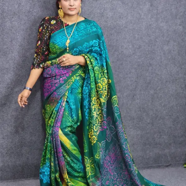 Batik Silk Saree Rainbow Colour